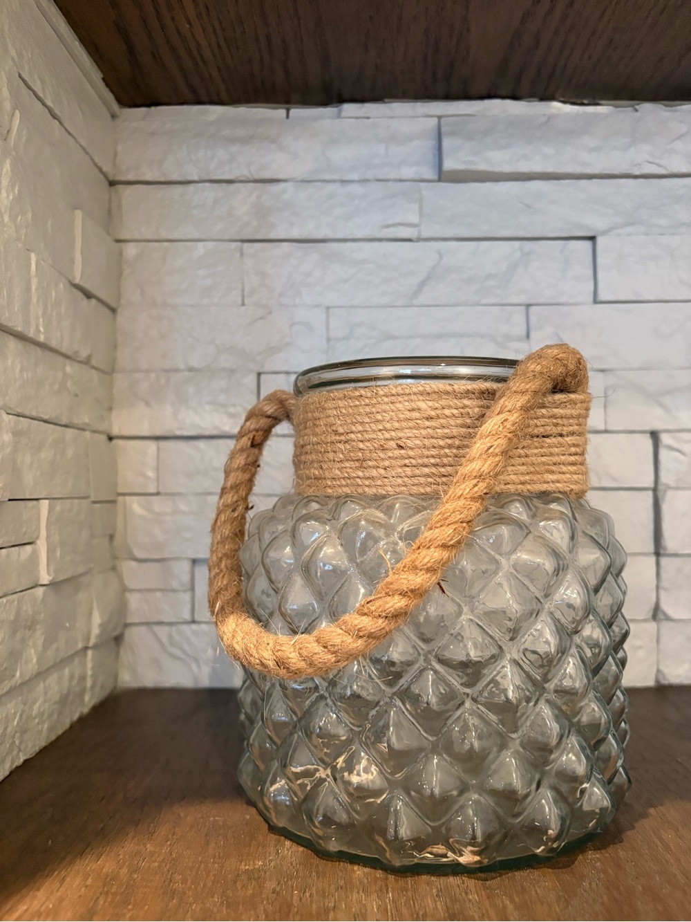 Rustic Clear Glass Lantern Vase with Jute Rope Handle – Coastal Farmhouse